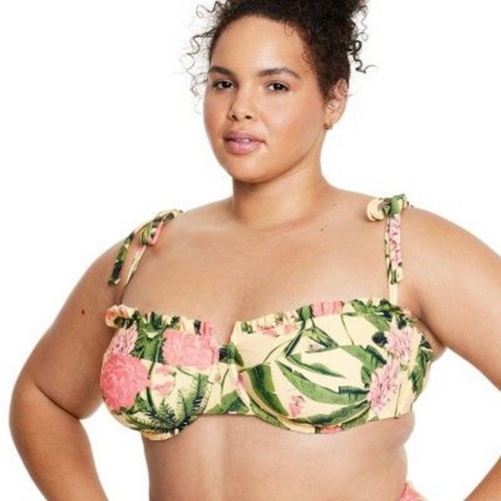 Agua Bendita X Target Peony Botanical Print Underwire Bikini Top Size 24 NWOT